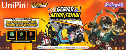 [Gembira – Gebyar Main Bareng Akhir Tahun Bersama Jade Legends: Immortal Realm – Top Up Jade di UniPin & Bawa Pulang Sepeda Listrik s.d Jutaan Hadiah Lainnya!